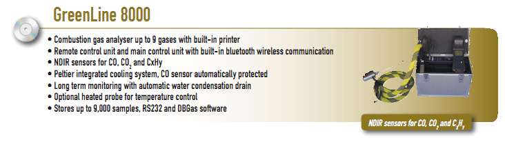 • Remote control unit and main control unit with built-in bluetooth wireless communication  • NDIR sensors for CO, CO2 and CxHy  • Peltier integrated cooling system, CO sensor automatically protected  • Long term monitoring with automatic water condensation drain  • Optional heated probe for temperature control